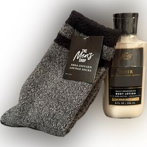 🖤BATH & BODY WORKS🖤2-PC Men’s Shea Infused Lounge Socks & Noir Body Lotion/NWT